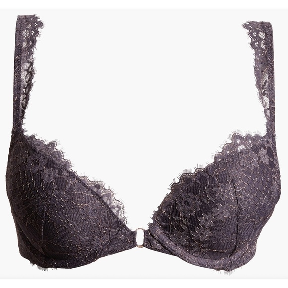 ETAM NWT POETIQUE METALLIC GREY UNDERWIRE PLUNGE PUSH-UP BRA. SIZE 36B - Picture 4 of 11